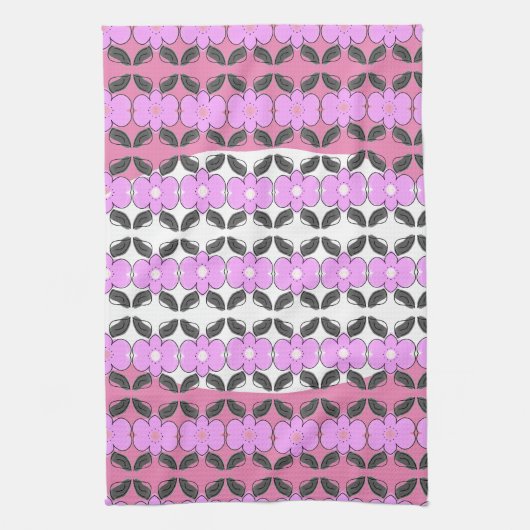 ピンク色のグレーと白 キッチンタオル (縦)