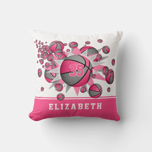 ピンク色のグレーのガーリースポーツデカールのバスケットボールパンアウト クッション (正面)