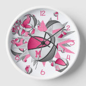 ピンク色のグレーのスポーツルームのデッキボールの星 壁時計 (正面)