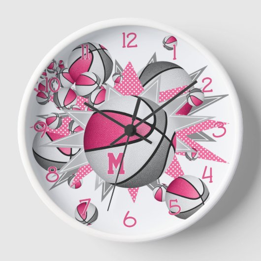 ピンク色のグレーのスポーツルームのデッキボールの星 壁時計 (正面)