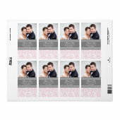 ピンク色のグレーのダマスク写真のウェディングラベル ラベル (フルシート)