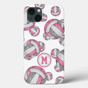 ピンク色のグレーの女の子バレーボールパターンの贈り物 iPhone 13ケース