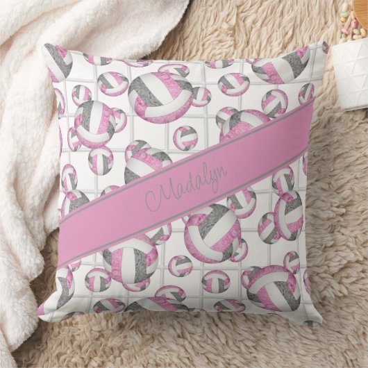 ピンク色のグレーガーリーのバレーボール模様ネットアクセント クッション (ブランケット)