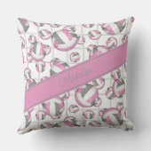 ピンク色のグレーガーリーのバレーボール模様ネットアクセント クッション (裏面)