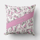 ピンク色のグレーガーリーのバレーボール模様ネットアクセント クッション (正面)