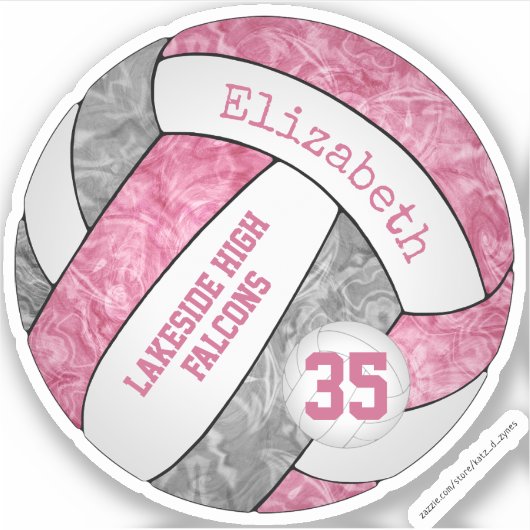 ピンク色のグレーガーリーバレーボールのスクールチームカラー シール (正面)