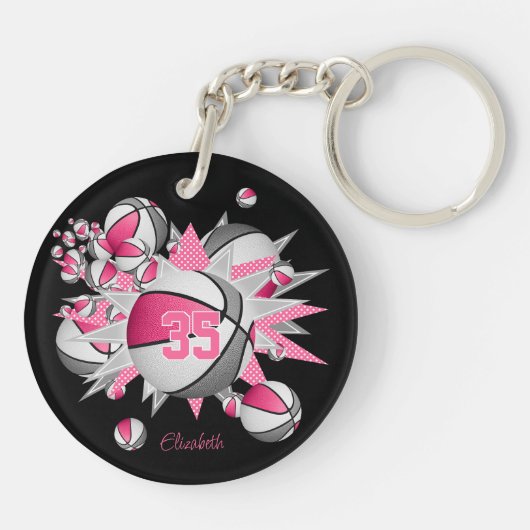 ピンク色のグレーバスケットボールのパンク女の子ジャージー番号 キーホルダー (裏面)