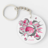 ピンク色のグレーバスケットボールのパンク女の子ジャージー番号 キーホルダー (正面)