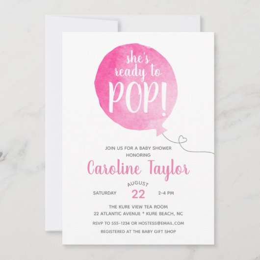ピンク色のグレーポップ・アートののベビーガールシャワー準備 招待状 (正面)