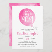 ピンク色のグレーポップ・アートののベビーガールシャワー準備 招待状 (正面/裏面)