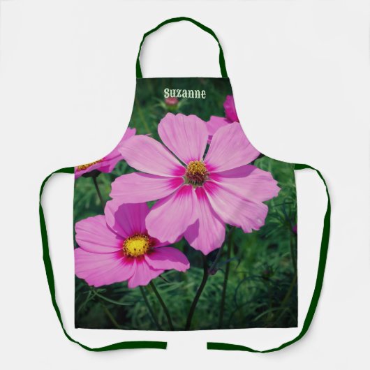 ピンク色のコスモスのパーソナライズされた花 エプロン (正面)