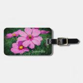 ピンク色のコスモスのパーソナライズされた花 ラゲッジタグ (正面横)
