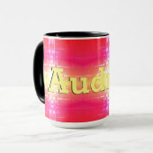 ピンク色のコーラルイエローと赤のTouch マグカップ (正面左)