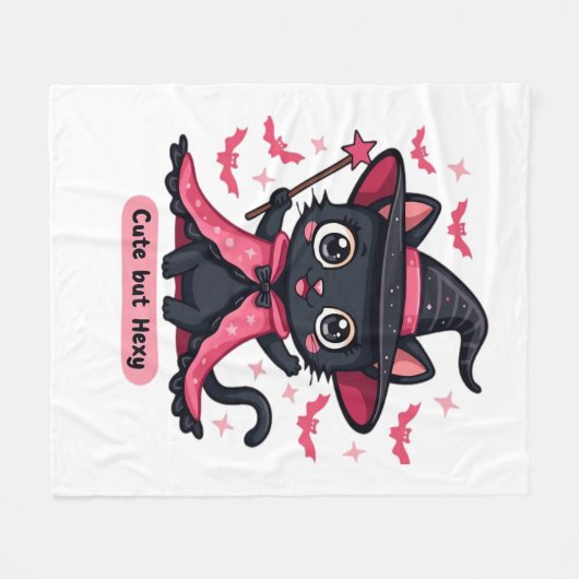 ピンク色のゴシック風の子猫 – 甘いがビーウィッチオーバーズ フリースブランケット (正面(横))