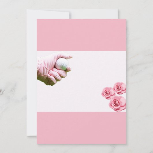 ピンク色のゴルフレディー·ゴルファーの手がボールを持っている 招待状 (正面)