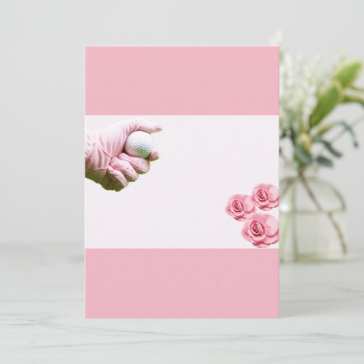 ピンク色のゴルフレディー·ゴルファーの手がボールを持っている 招待状 (スタンド正面)