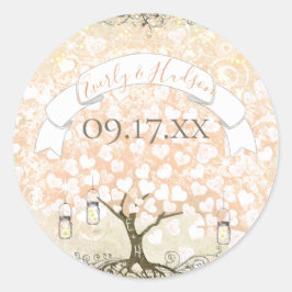 ピンク色のサンゴの渦巻きハートリーフの木結婚のシール スクエアシール