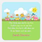 ピンク色のサーカス蔵書票ステッカー スクエアシール (正面)