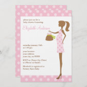 ピンク色のシックママがベビーシャワーに 招待状 (正面/裏面)