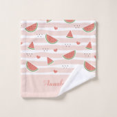 ピンク色のスイカストライプの擬人化 バスタオルセット (ウォッシュタオル)