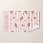 ピンク色のスイカストライプの擬人化 バスタオルセット (ハンドタオル)