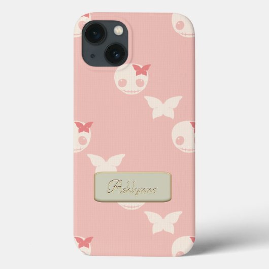 ピンク色のスカルに漫画の白エンボス文字効果 Case-Mate iPhoneケース (裏面)