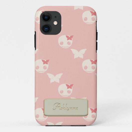 ピンク色のスカルに漫画の白エンボス文字効果 Case-Mate iPhoneケース (裏面)