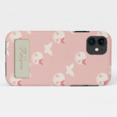 ピンク色のスカルに漫画の白エンボス文字効果 Case-Mate iPhoneケース (裏面(横))