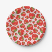 ピンク色のストロベリーパターンイラストレーション ペーパープレート (正面)
