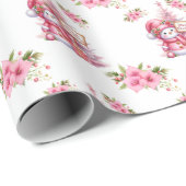 ピンク色のスノードベビーとピンク色の花 ラッピングペーパー (ロールコーナー)