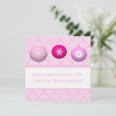 ピンク色のスノーフレークフラワーオーナメント3 招待状 (スタンド正面)