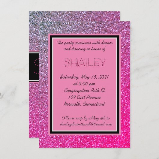 ピンク色のスパークルエンクロージャカード エンクロージャーカード (正面/裏面)