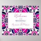 ピンク色のスペインのタラベラ結婚タイルの歓迎 ポスター (正面)