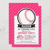 ピンク色のソフトボストライプール 招待状 (正面/裏面)