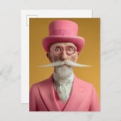 ピンク色のダッパー・紳士 インビテーションポストカード (正面/裏面)