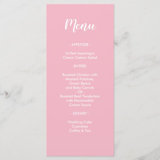 ピンク色のディナー結婚に可愛い メニュー (正面)