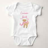 ピンク色のトナカイ ベビーボディスーツ (正面)