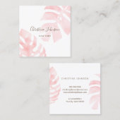 ピンク色のトロピカルビジネス葉カード スクエア名刺 (正面/裏面)