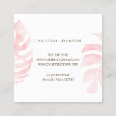 ピンク色のトロピカルビジネス葉カード スクエア名刺 (裏面)