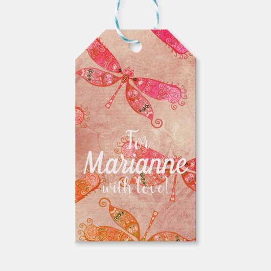 ピンク色のトンボ ギフトタグ (正面)