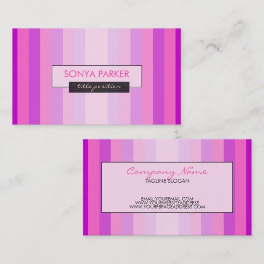 ピンク色のトーンのストライプ 名刺 (正面/裏面)
