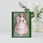 ピンク色のドレスを着た女性ブーケヴィンテージ新年 シーズンポストカード (スタンド正面)