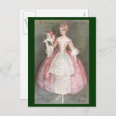 ピンク色のドレスを着た女性ブーケヴィンテージ新年 シーズンポストカード (正面/裏面)