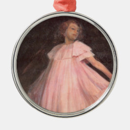 ピンク色のドレスを着た少女ダンサー メタルオーナメント