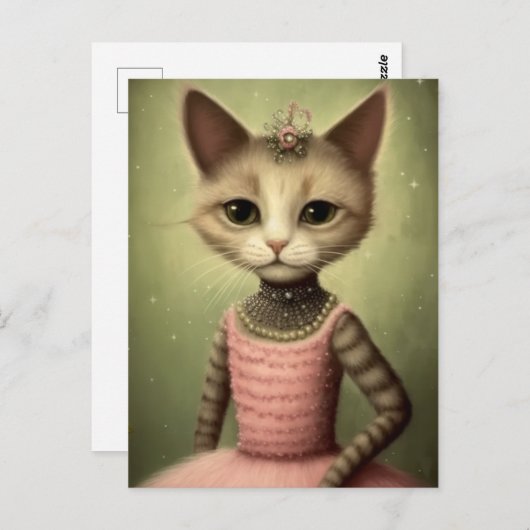 ピンク色のドレスを着た猫かわいい ポストカード (正面/裏面)
