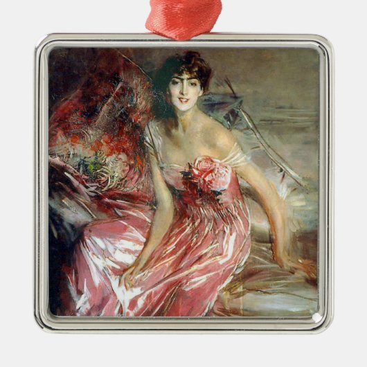 ピンク色のドレスを着た美しい若い女性 メタルオーナメント (正面)