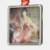 ピンク色のドレスを着た美しい若い女性 メタルオーナメント (左)