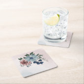 ピンク色のネイビーほこりまみれの青いフローラ スクエアペーパーコースター (インサイチュ)