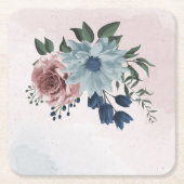 ピンク色のネイビーほこりまみれの青いフローラ スクエアペーパーコースター (正面)