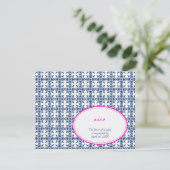 ピンク色のネイビーオーバル名門私立校風のレースの応答RSVP 出欠カード (スタンド正面)